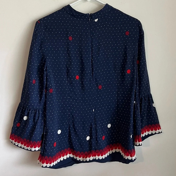 Boden navy polka dot high neck flounce sleeve blouse size 4 - Picture 6 of 8